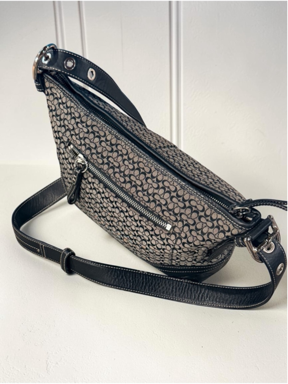 Y2K Coach Black Gray Signature C Jacquard Soho Hobo Shoulder Bag F10945 - Picture 7 of 16